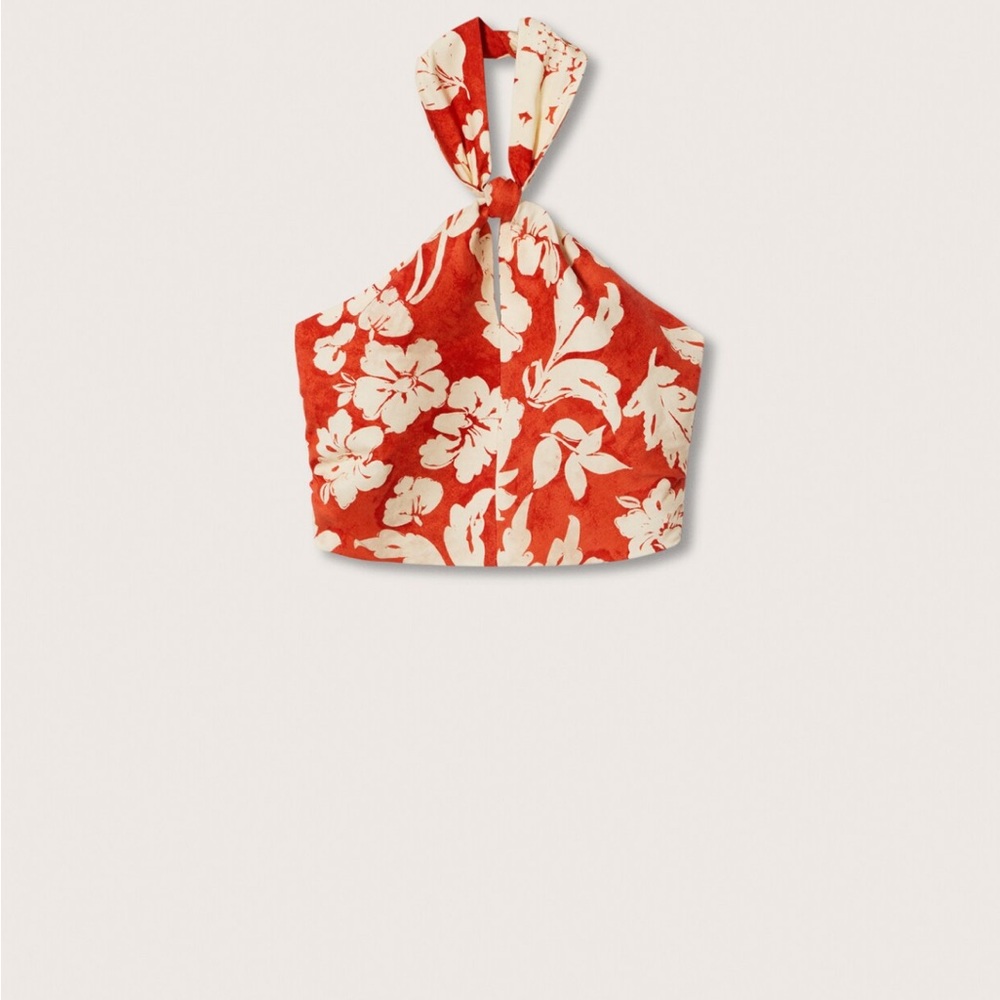 Mango Red, Orange and Cream linen Floral halter top